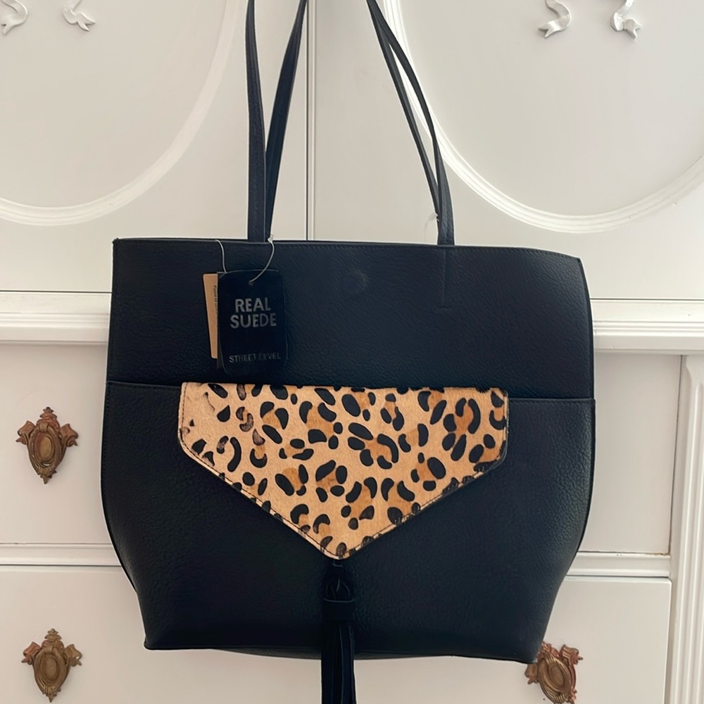 Anthropology, black, leather bag